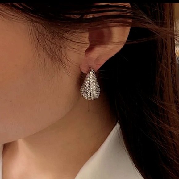 Silver Zircon Water Drop Earrings Luxury Exquisite Tear Bottega - Picture 5 of 10